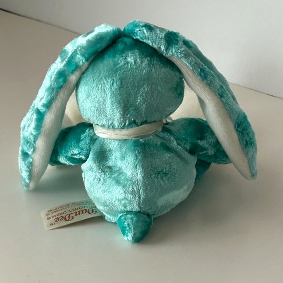 Dan Dee Teal Plush Bunny Rabbit Pink Nose & Bow Flopy Ear 11" Stuffed Animal Toy - Picture 3 of 11